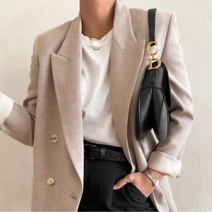 Zara Oversized Double Breasted Blazer Beige Marl - XS